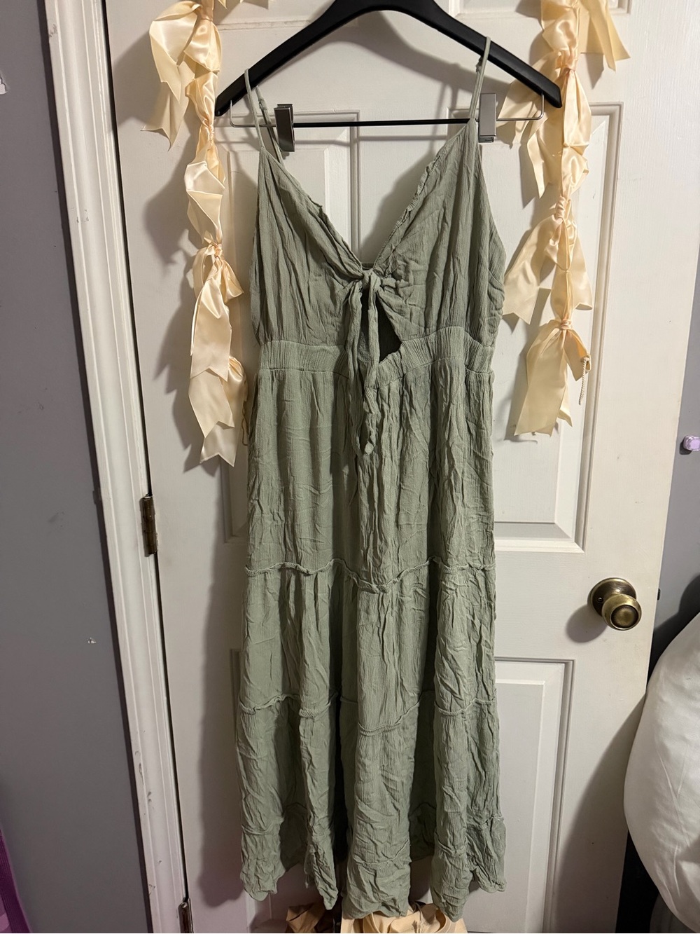 Sage Green Tie-Front Maxi Dress